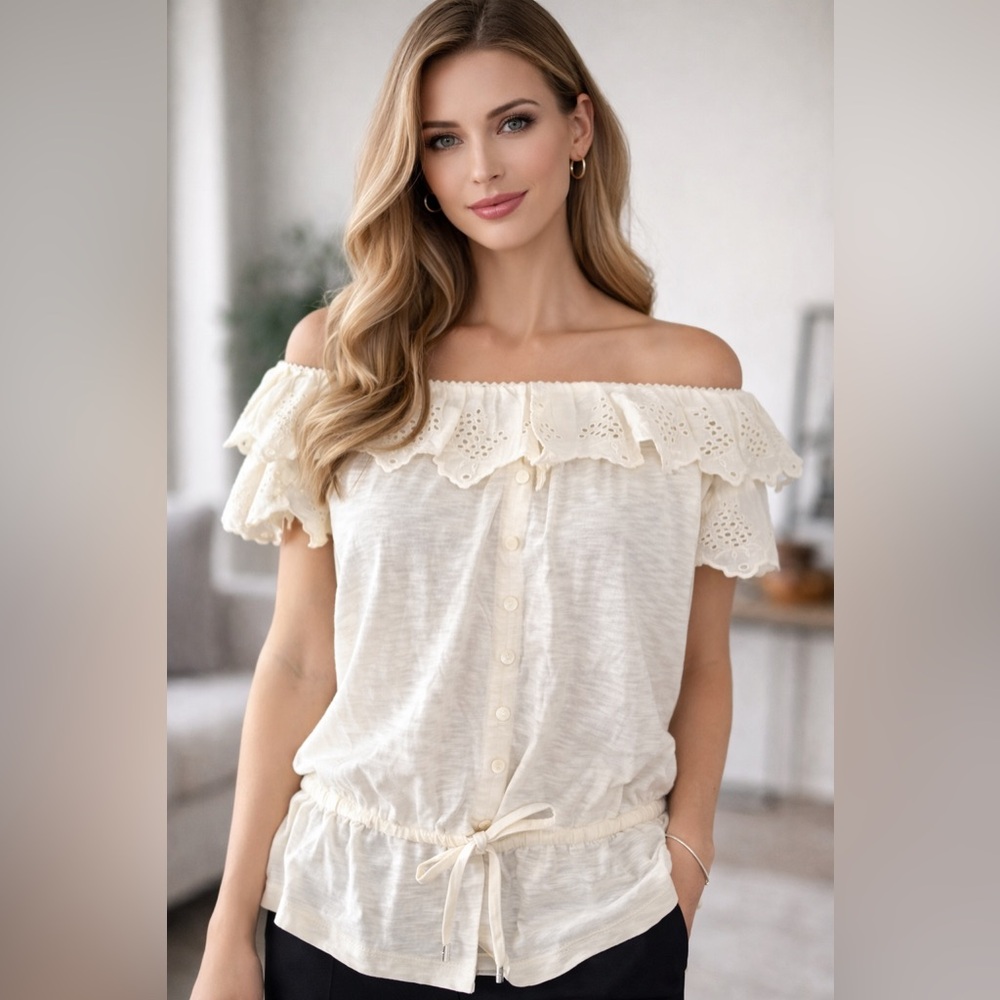Ralph Lauren Black Label Cream Off-Shoulder Blouse